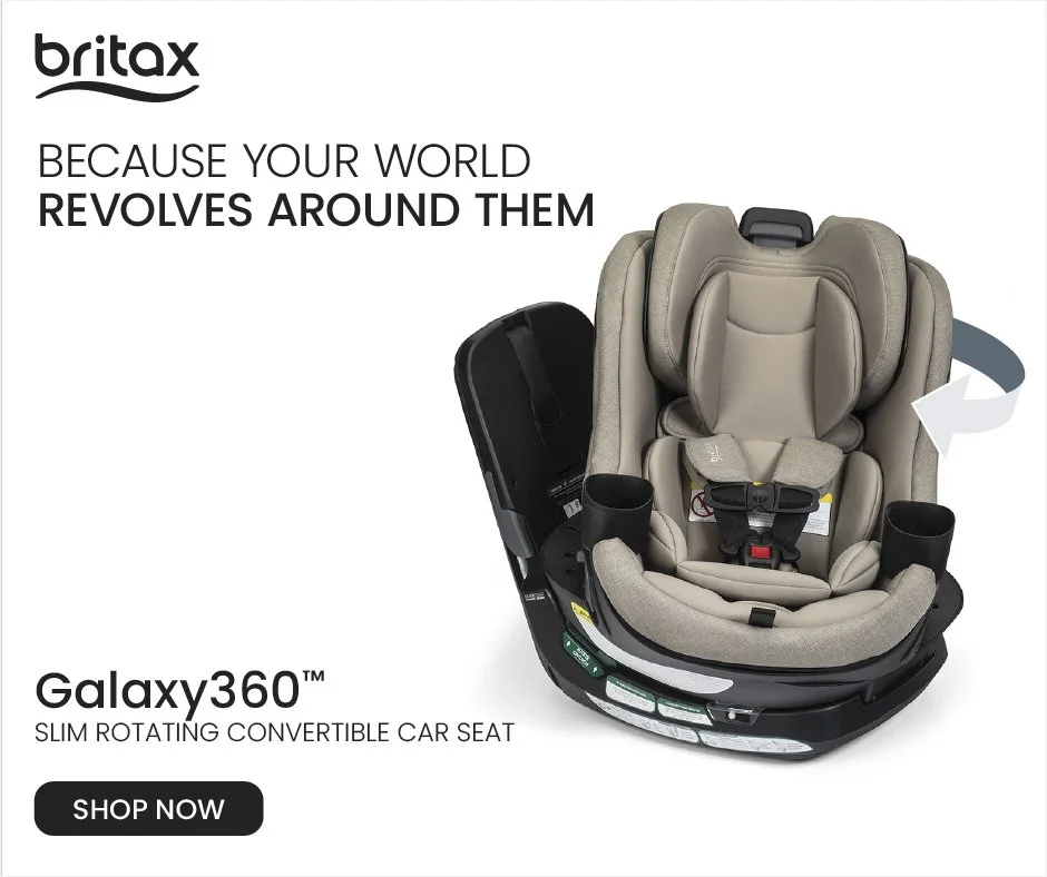 Square social post introducing the Britax Galaxy360 car seat.