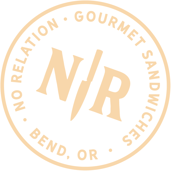 A circular logo with orange border and text, featuring the words 'No Relineation Gourmet Sandwiches' and 'Bend, OR', with the initials 'N/R' in the center.