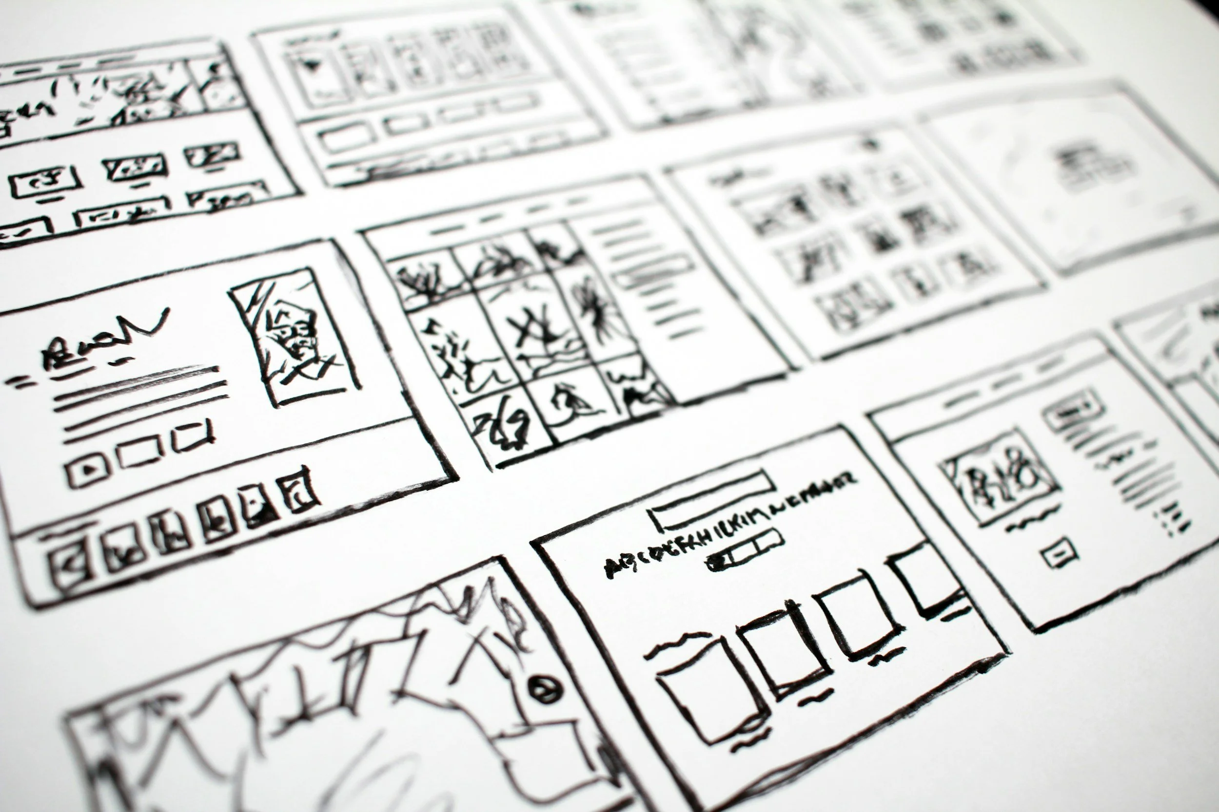 Hand-drawn layout sketches on white paper
