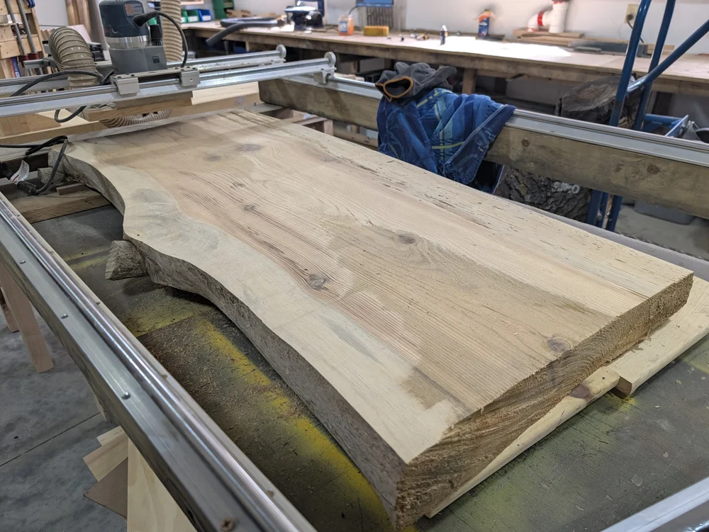Current rough live-edge pine slab for table project IP105