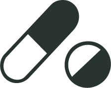 Silhouette of a capsule pill and a round tablet