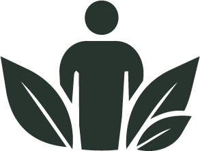 Silhouette of a person standing behind two large leaves
