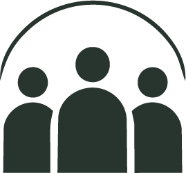 Icon of three people standing together, representing a group or team.