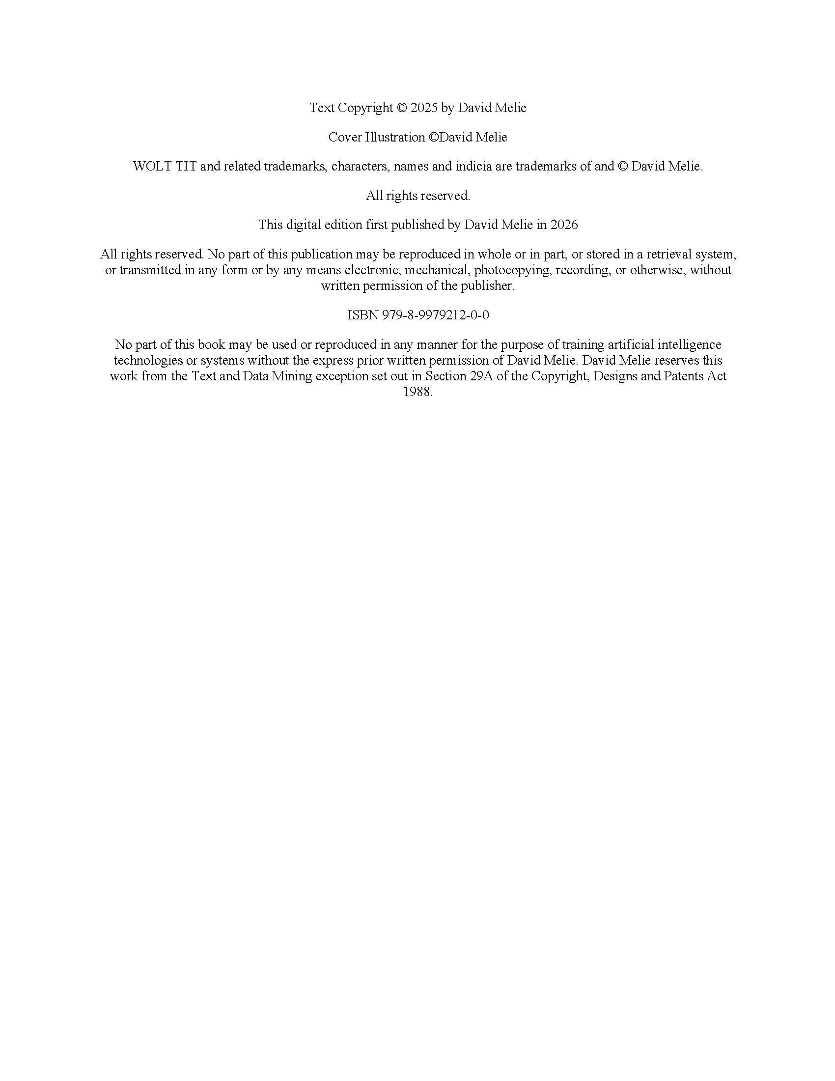 Page showing copyright and publication information for a book, including author, publisher, ISBN, and legal notices.