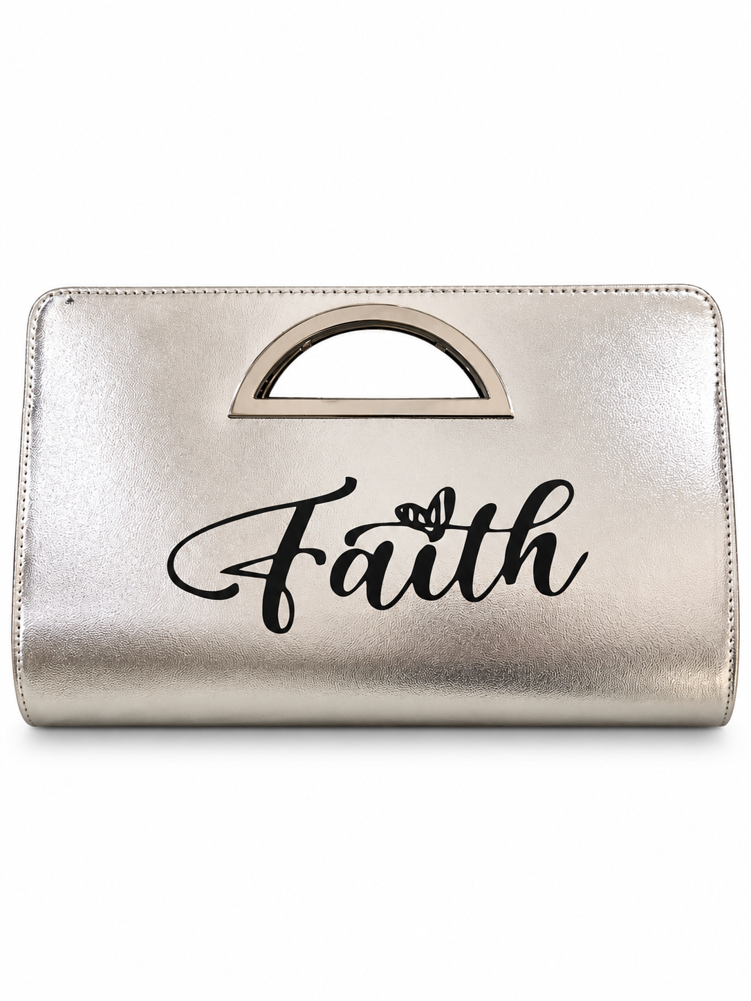 Metallic “Faith” Clutch with Cutout Handles