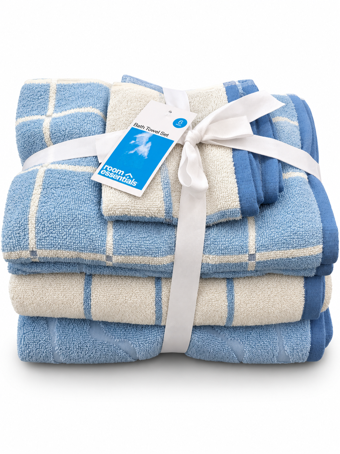 Room Essentials 6-Piece Bath Towel Set – Blue & White