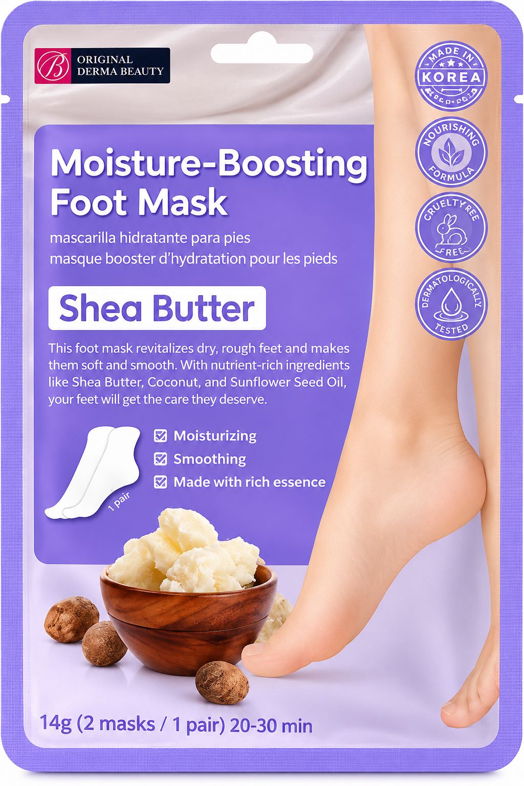 Original Derma Beauty Moisture-Boosting Foot Mask – Shea Butter