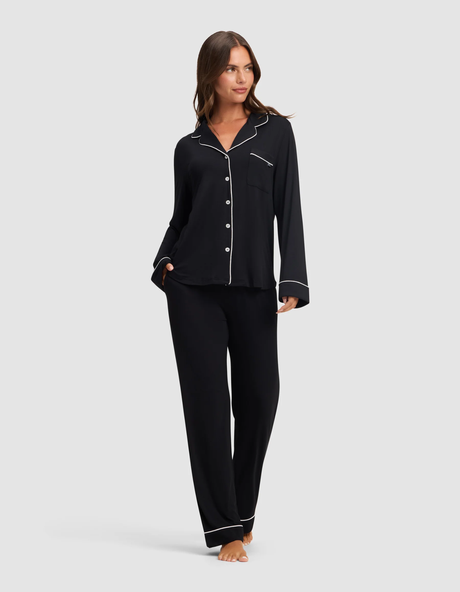 Women's Bamboo Stretch-Knit Long Sleeve Pajama Set - BLACK - XXL