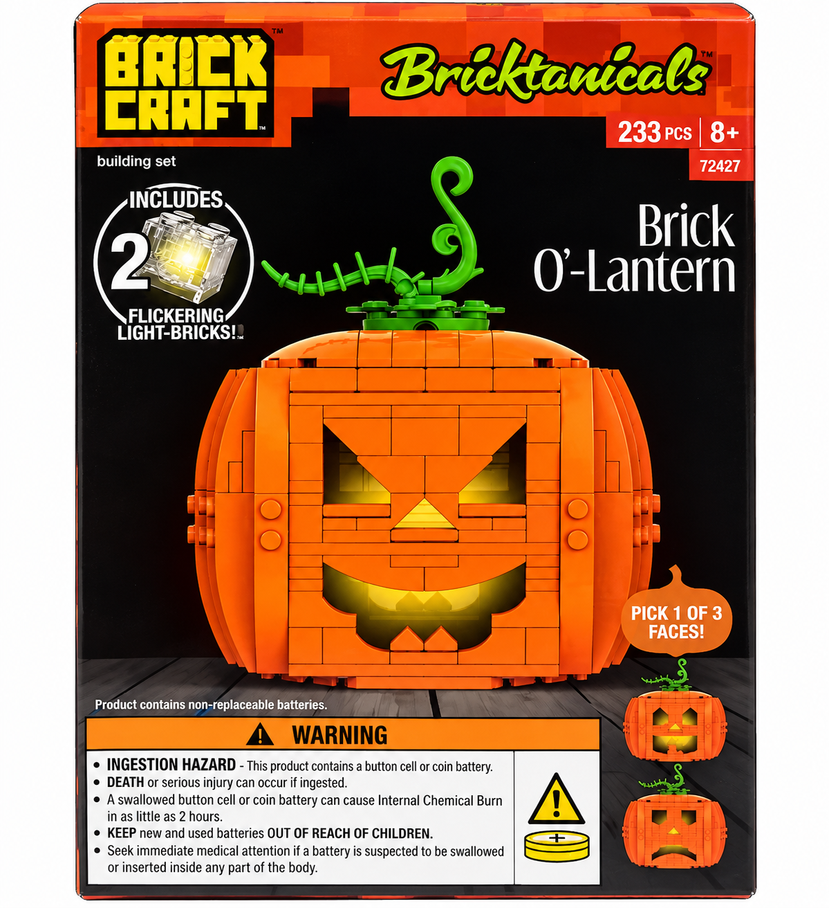 Brickcraft Bricktanicals Light-Up Brick O'-Lantern – 233 Pieces