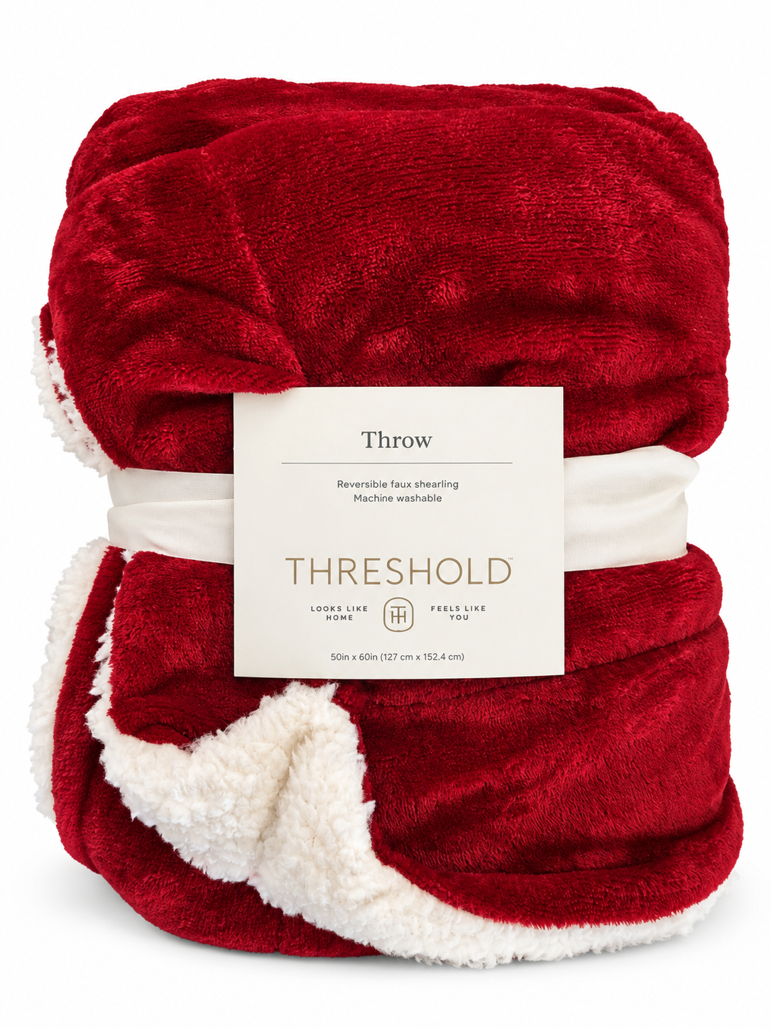 Threshold Reversible Plush Throw Blanket – Red/Cream, 50" × 60"