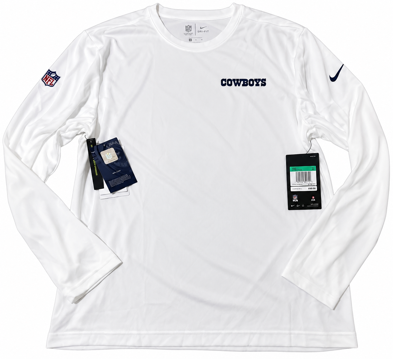 Nike Dallas Cowboys Men's Dri-FIT Long Sleeve Performance Shirt – White – XL
