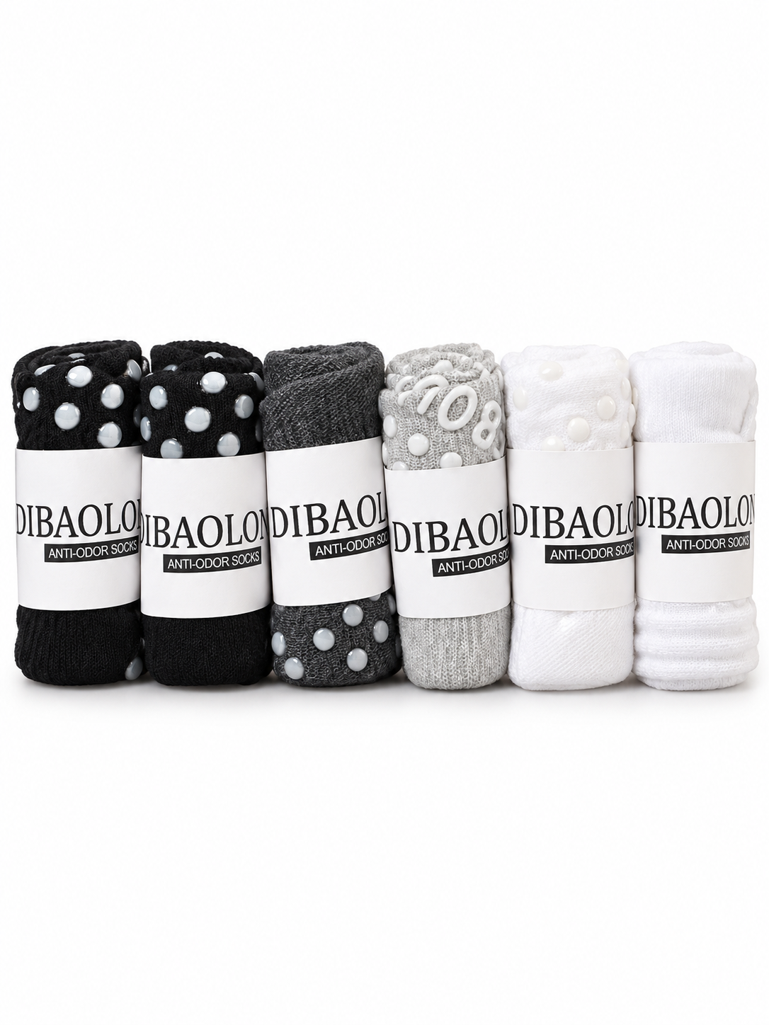 DIBAOLONG Anti-Odor Grip Socks – 6 Pairs, Black/Gray/White