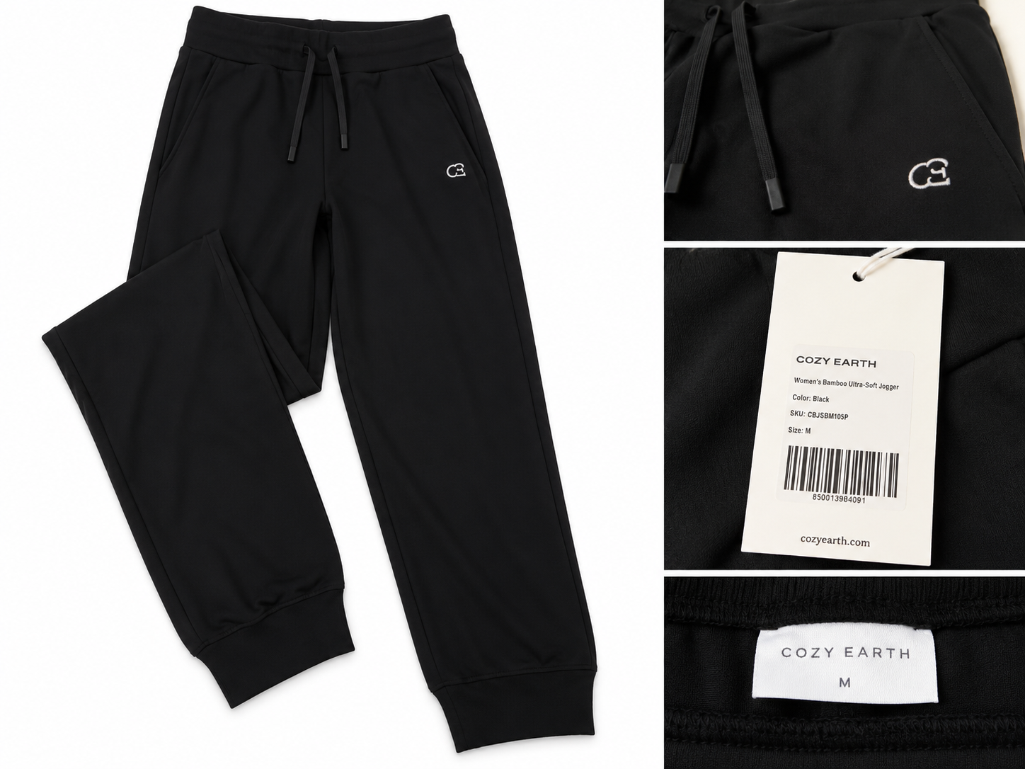 Cozy Earth Women's Bamboo Ultra-Soft Joggers – Black – Size Medium