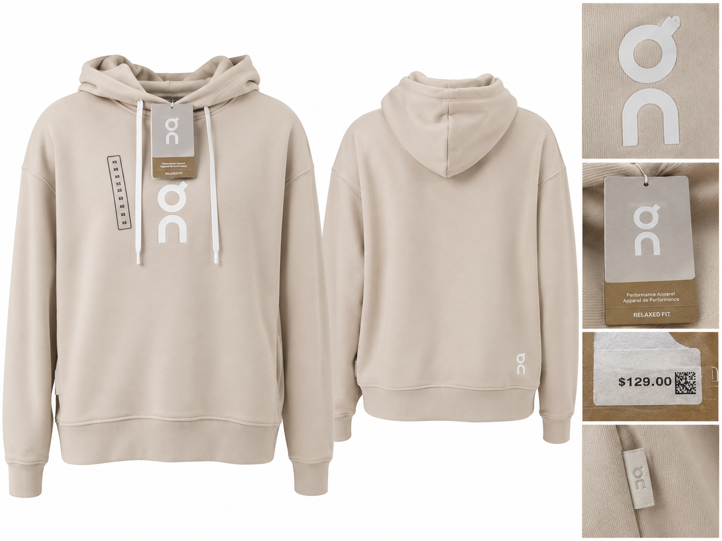 On - Running Relaxed Fit Logo Hoodie – Cream/Beige – XS