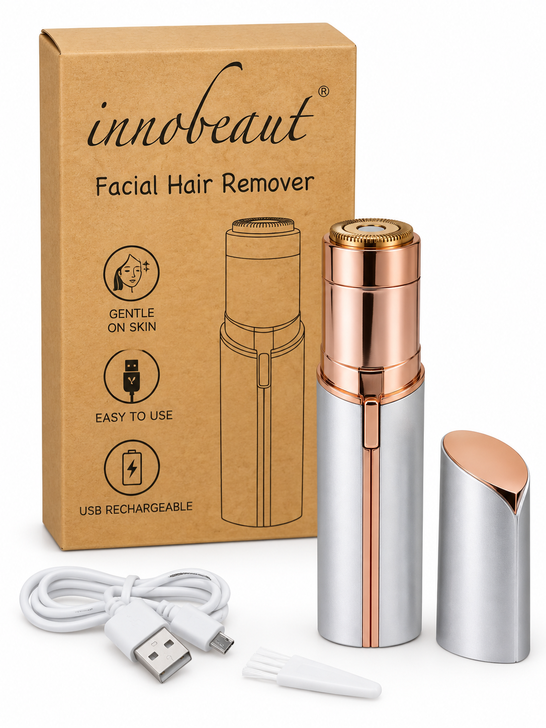 Rechargeable Facial Hair Remover – Silver & Rose Gold