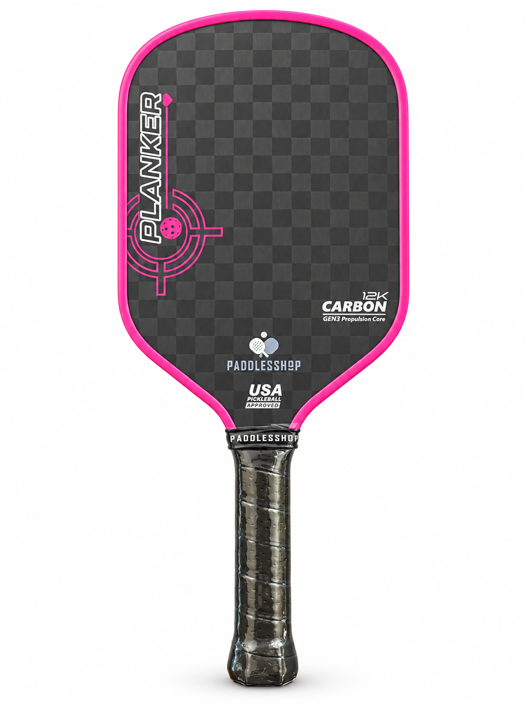 PADDLESSHOP Planker 12K Carbon Fiber Pickleball Paddle – Pink/Black