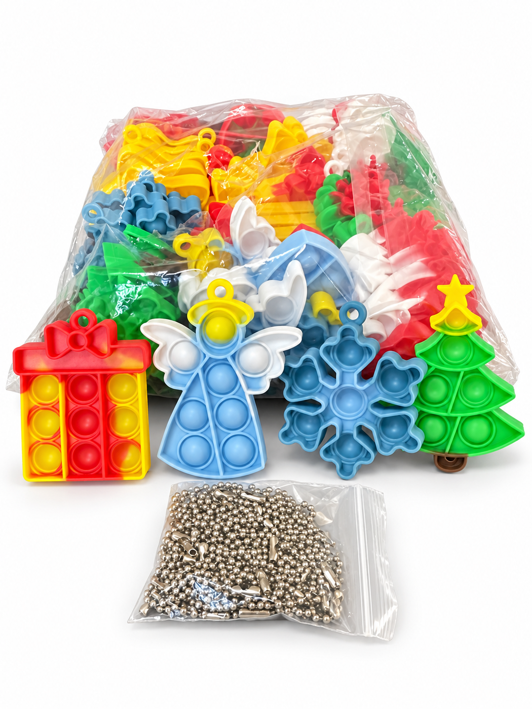 Christmas Fidget Popper Keychains – 60-Pack