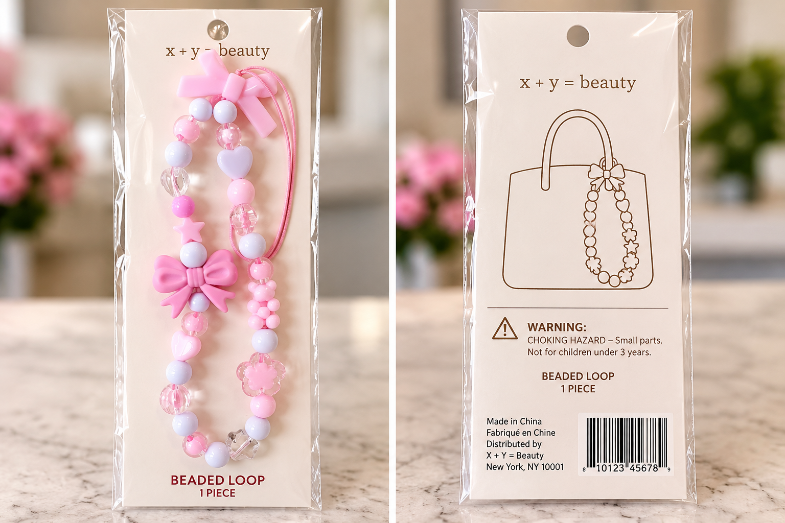 X+Y Beauty Beaded Loop Charm – Pink Bow