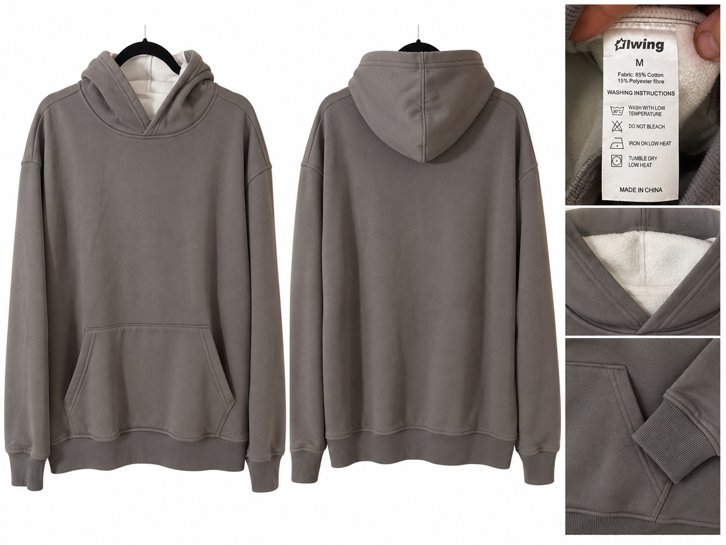 Iwing Oversized Pullover Hoodie – Gray – Size M