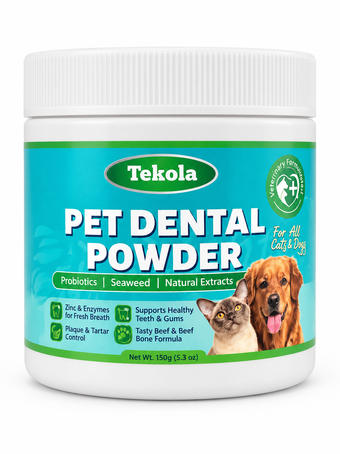 Tekola Pet Dental Powder for Cats & Dogs – Beef Formula, 150 g / 5.3 oz