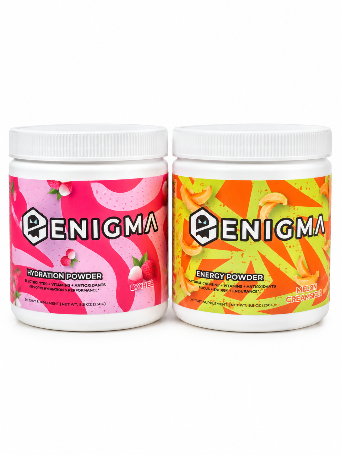 ENIGMA Hydration Powder – Lychee 🍓& ENIGMA Energy Powder – Orange Creamsicle 🍊