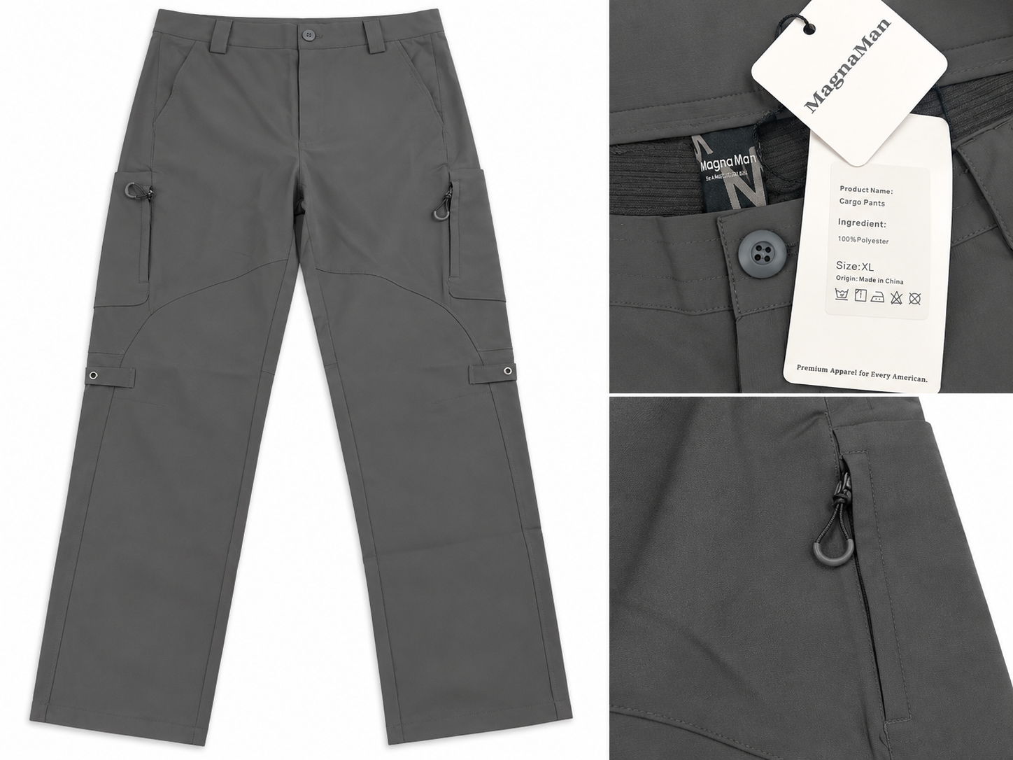 MagnaMan Men's Cargo Pants – Charcoal Gray – Size XL