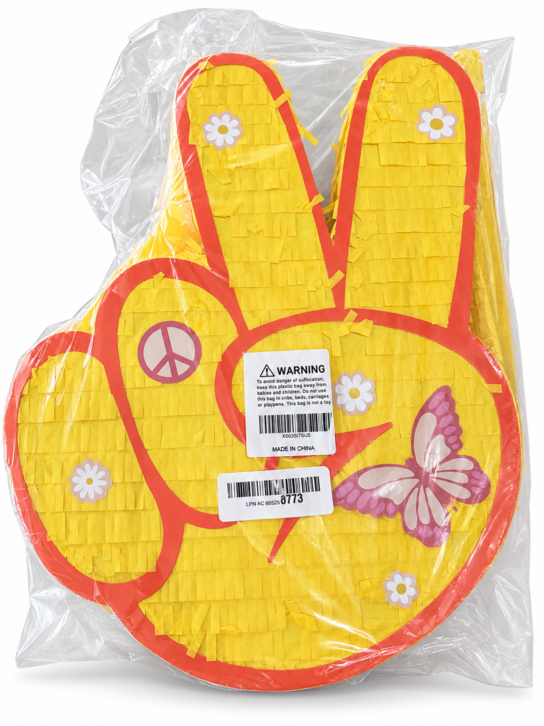 Groovy Peace Sign Hand Piñata – Yellow