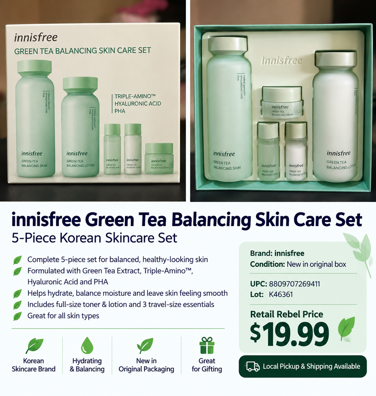innisfree Green Tea Balancing Skin Care Set – 5 Pieces