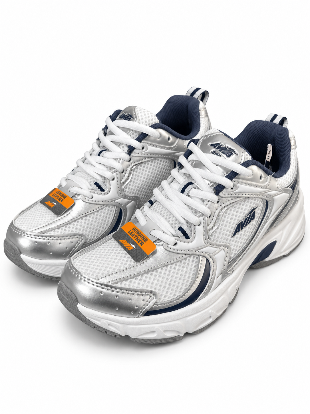AVIA Women’s 5000 Performance Sneakers – Size 8.5, Silver/White/Navy