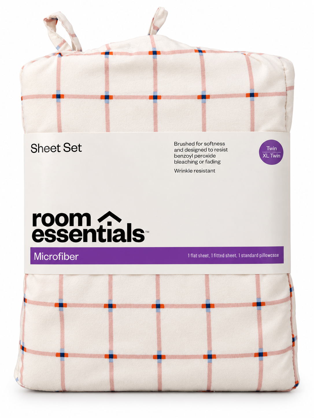 Room Essentials Microfiber Sheet Set – Twin/Twin XL, Pink Grid