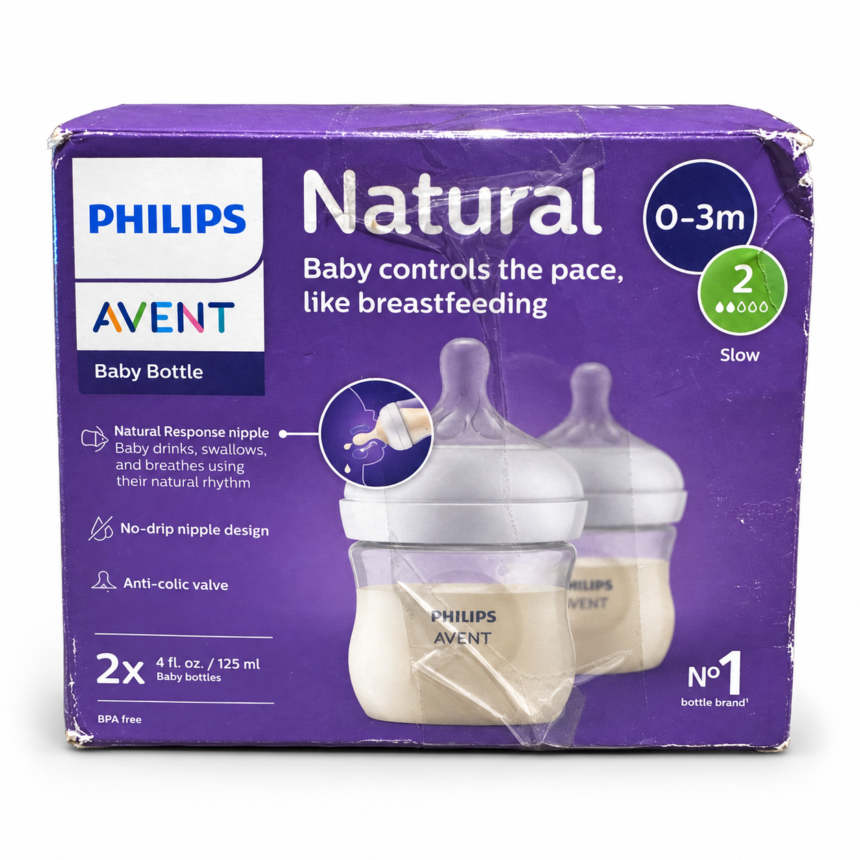 Philips Avent Natural 0-3m - Slow 2 - 4 oz Bottles (2 pack)