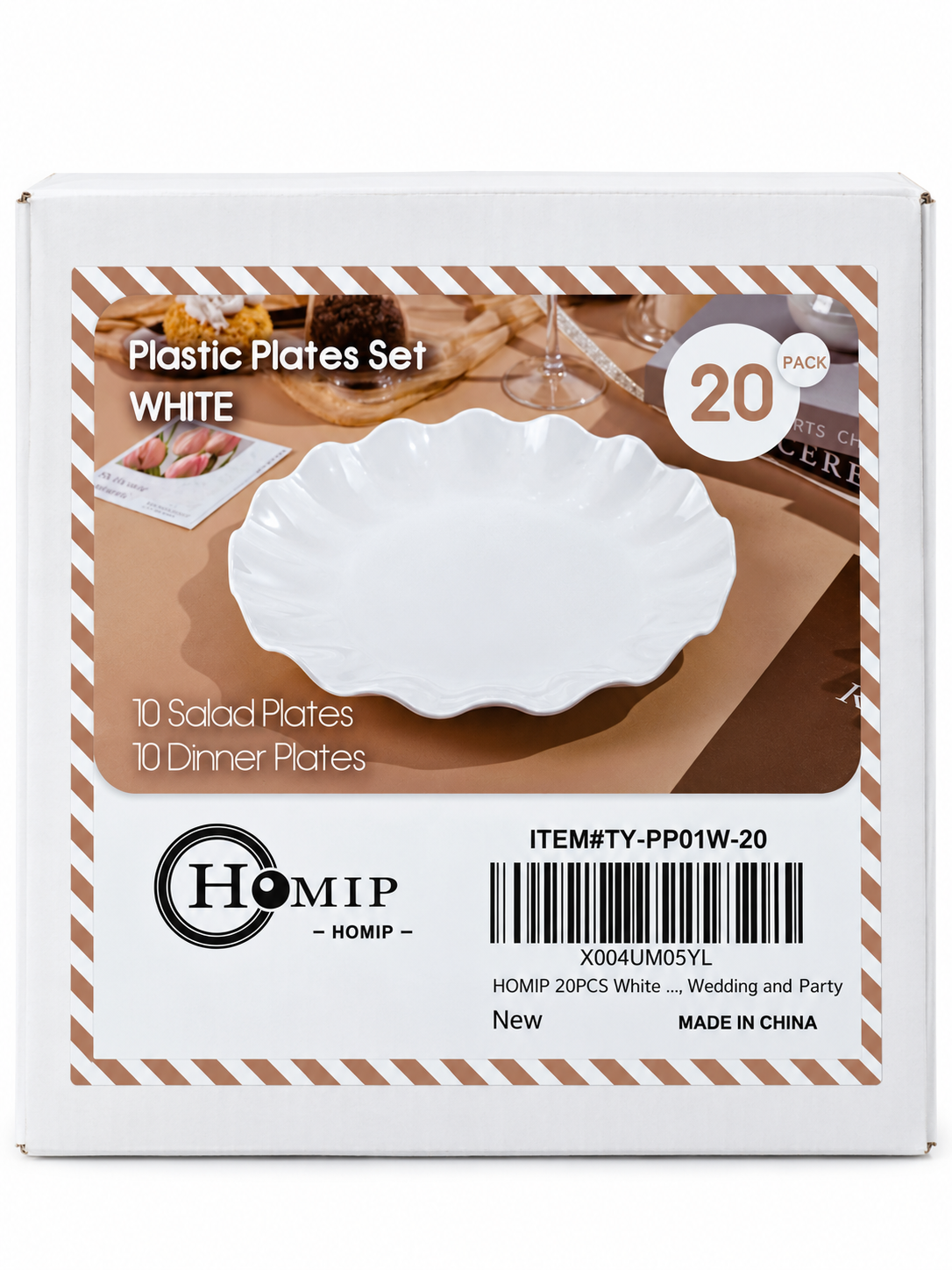 White Scalloped Plastic Plate Set – 20 Pieces