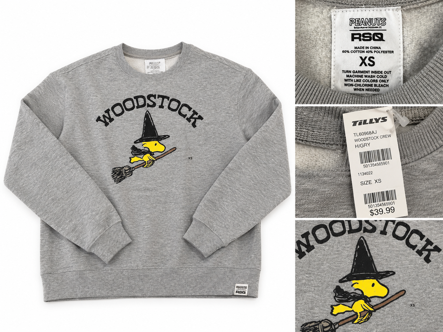 Peanuts Woodstock Witch Graphic Crewneck Sweatshirt – Heather Gray – XS