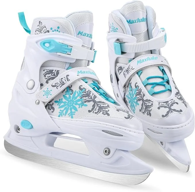 Adjustable Kids’ Ice Skates – Small, White & Turquoise