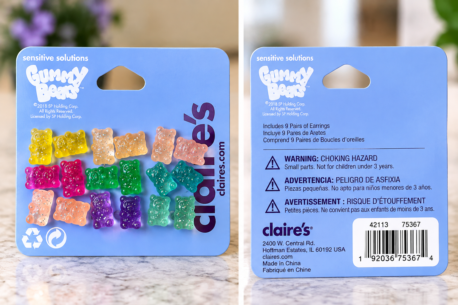 Claire’s Sensitive Solutions Gummy Bear Stud Earrings – 9 Pairs