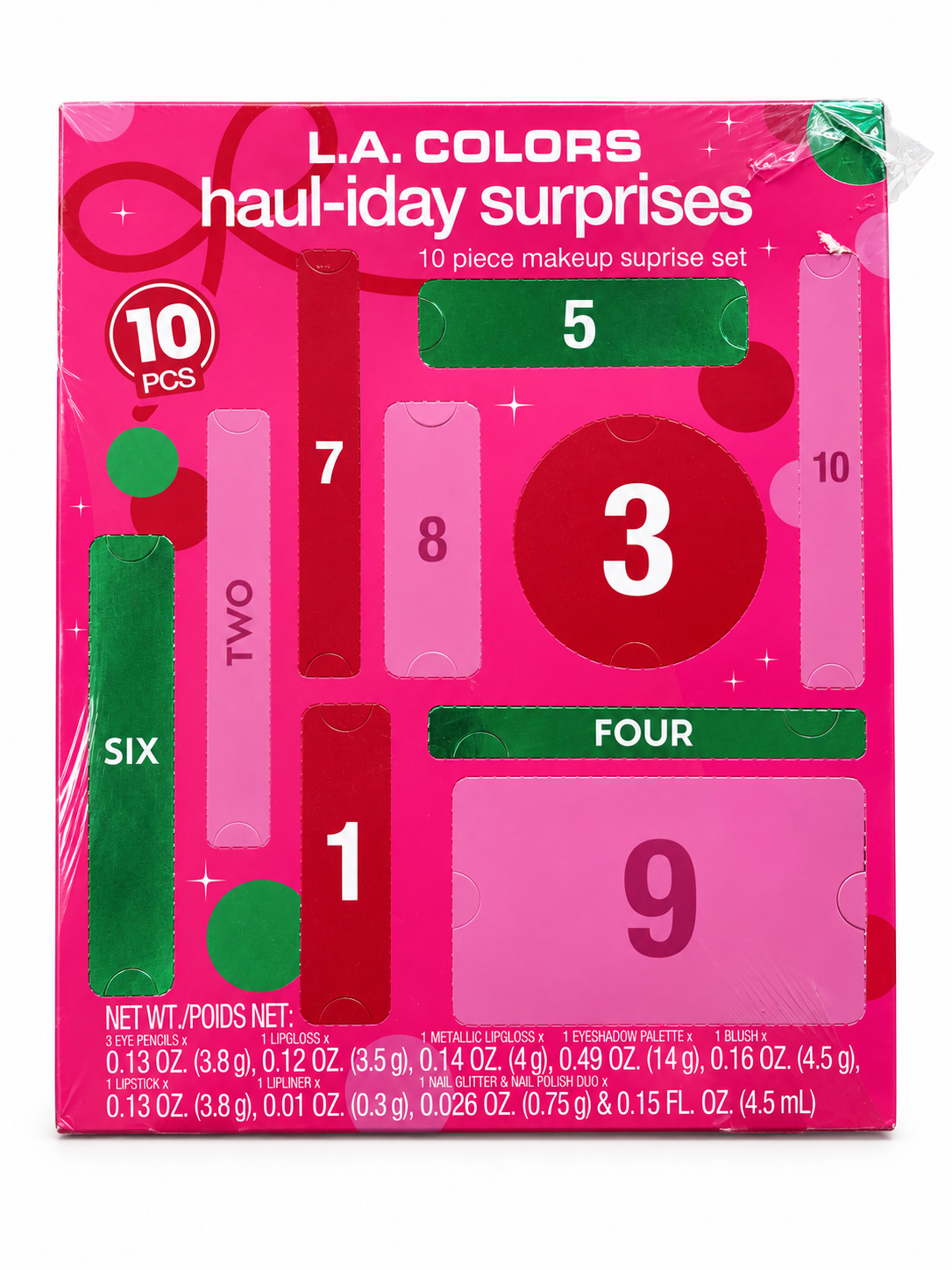 L.A. COLORS Haul-iday Surprises Makeup Gift Set – 10 Pieces ADVENT CALENDAR