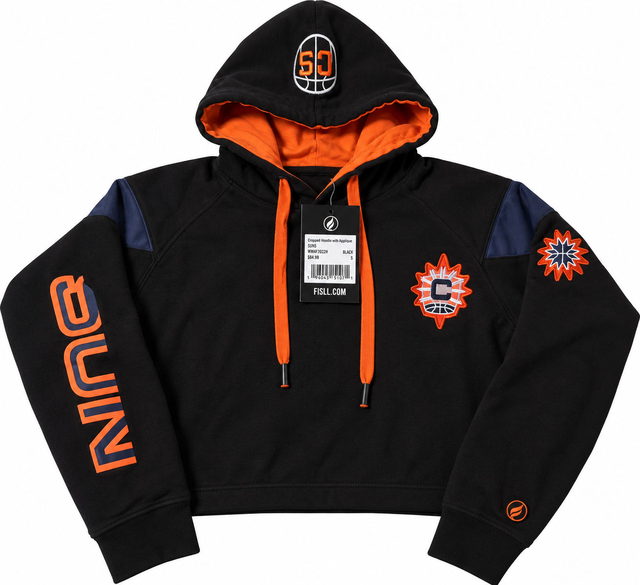 Phoenix Suns FISLL Women's Cropped Hoodie – Black & Orange – Size Small