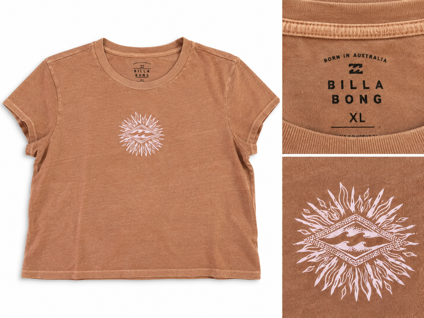 Billabong Women's Cropped Graphic T-Shirt – Washed Rust – XL