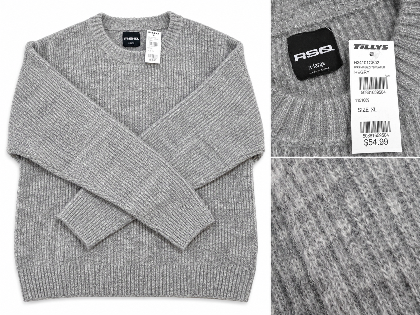 RSQ Fuzzy Knit Sweater – Heather Gray – Size XL
