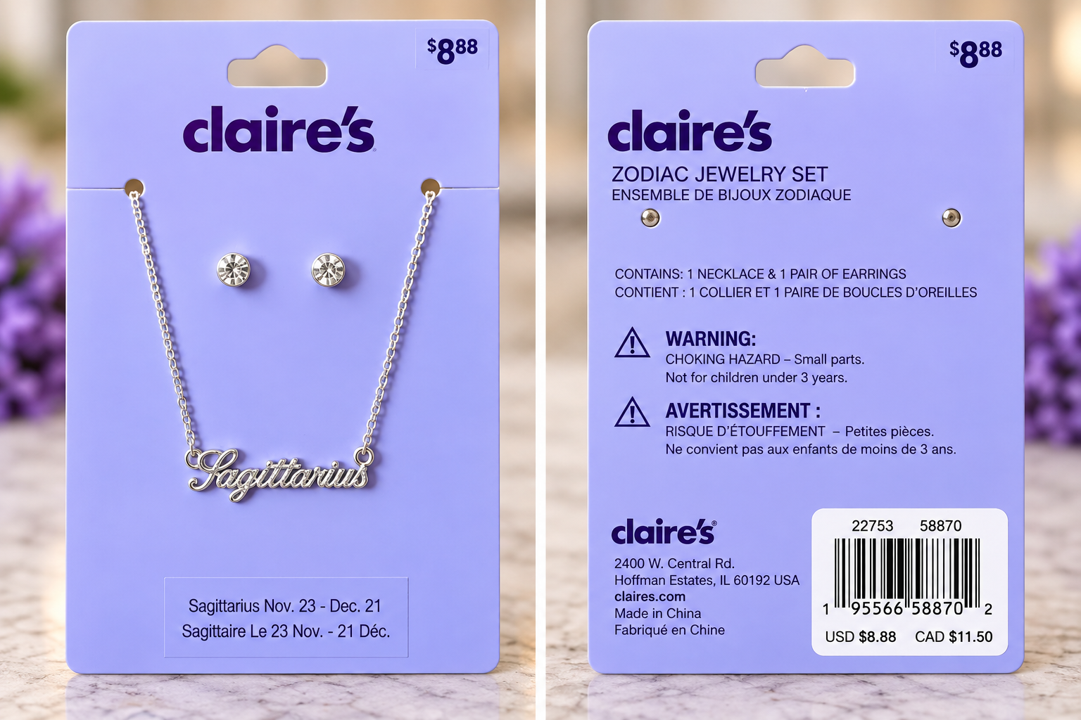 Claire’s Sagittarius Zodiac Necklace & Earring Set
