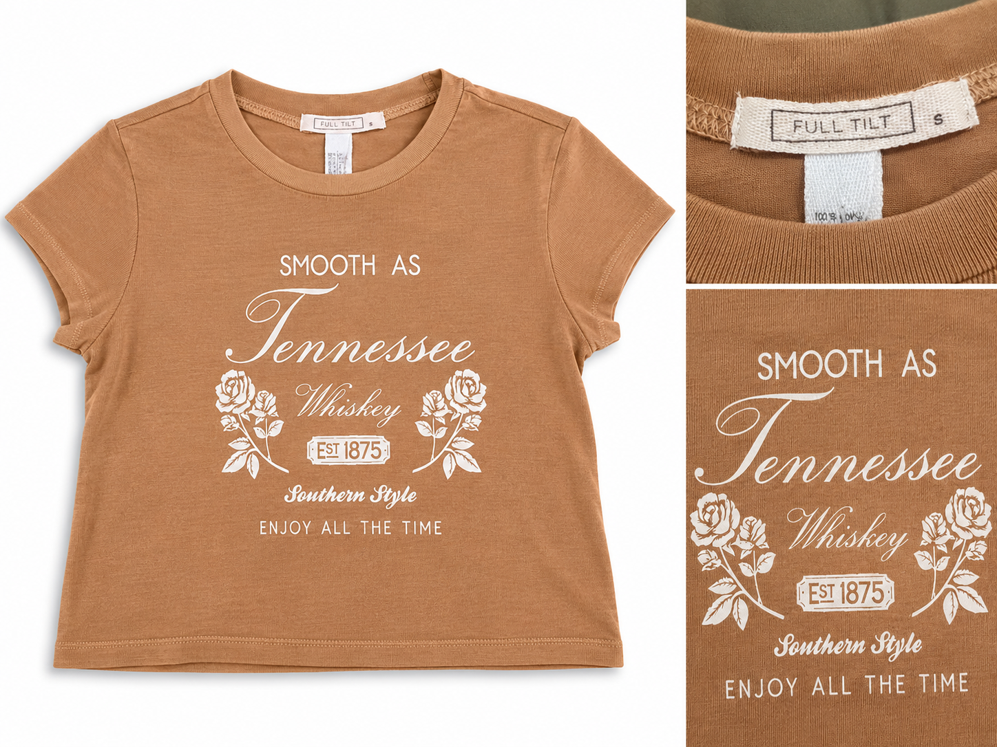 Full Tilt Women's Smooth As Tennessee Whiskey Graphic Tee – Tan – Small