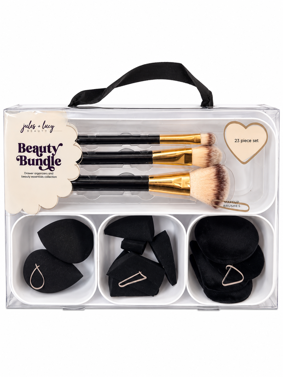 Jules + Lucy Beauty Bundle – 23-Piece Makeup Brushes, Sponges & Organizer Set