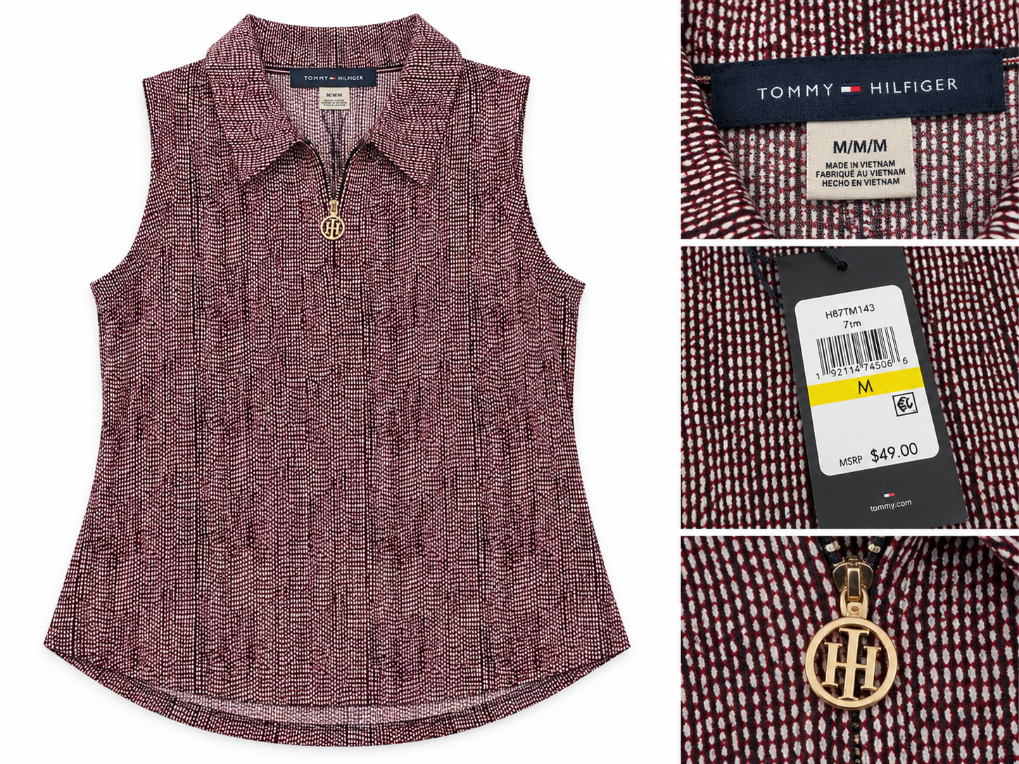 Tommy Hilfiger Women's Sleeveless Patterned Polo Top – Size Medium