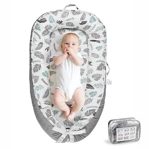 Baby Lounger - Gray Leaves