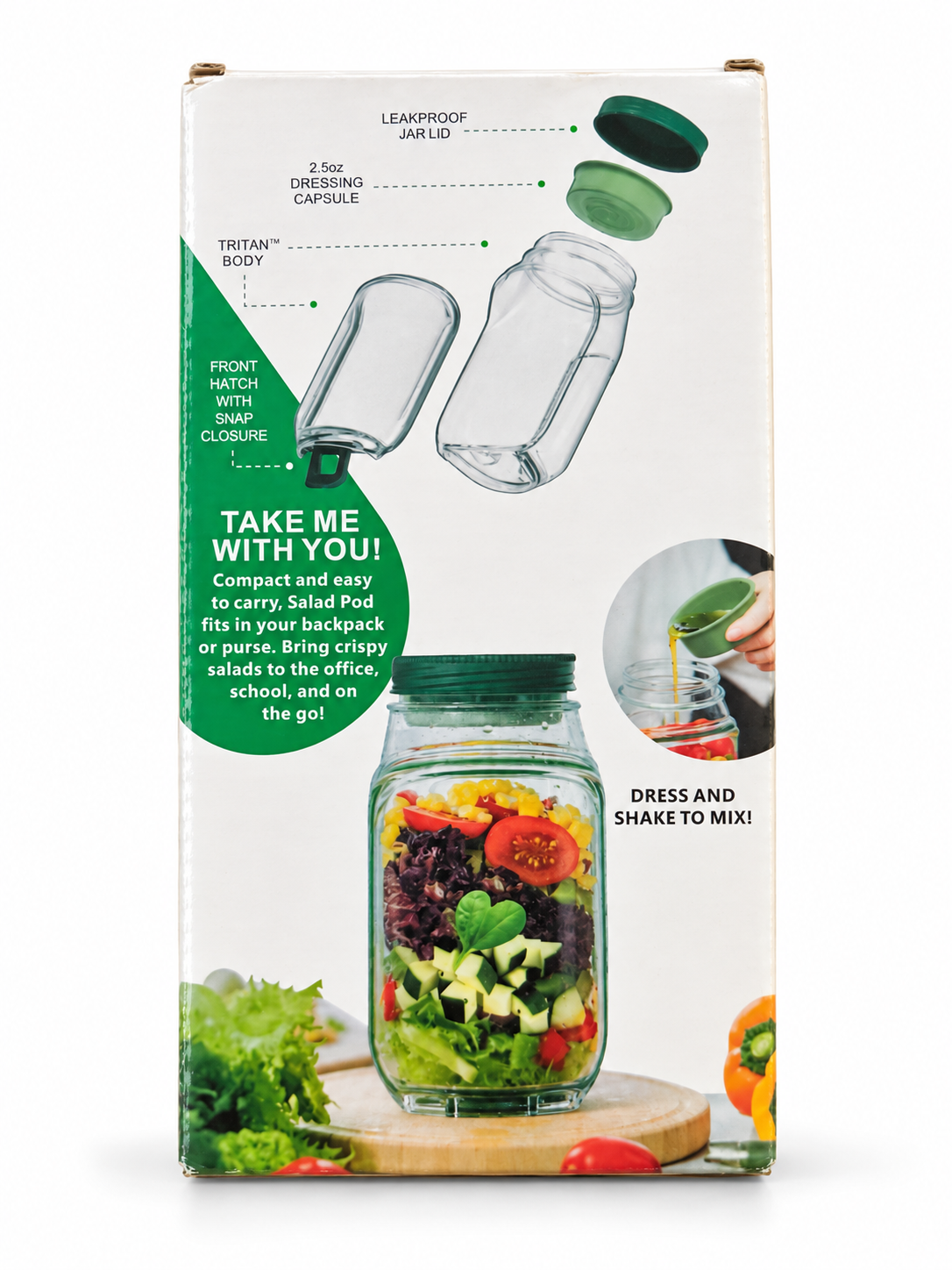 Backange Salad Pod Jar with Dressing Cup – Green