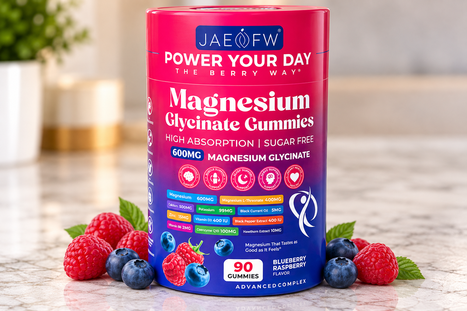 Magnesium Glycinate Gummies – 600 mg, 90 Count