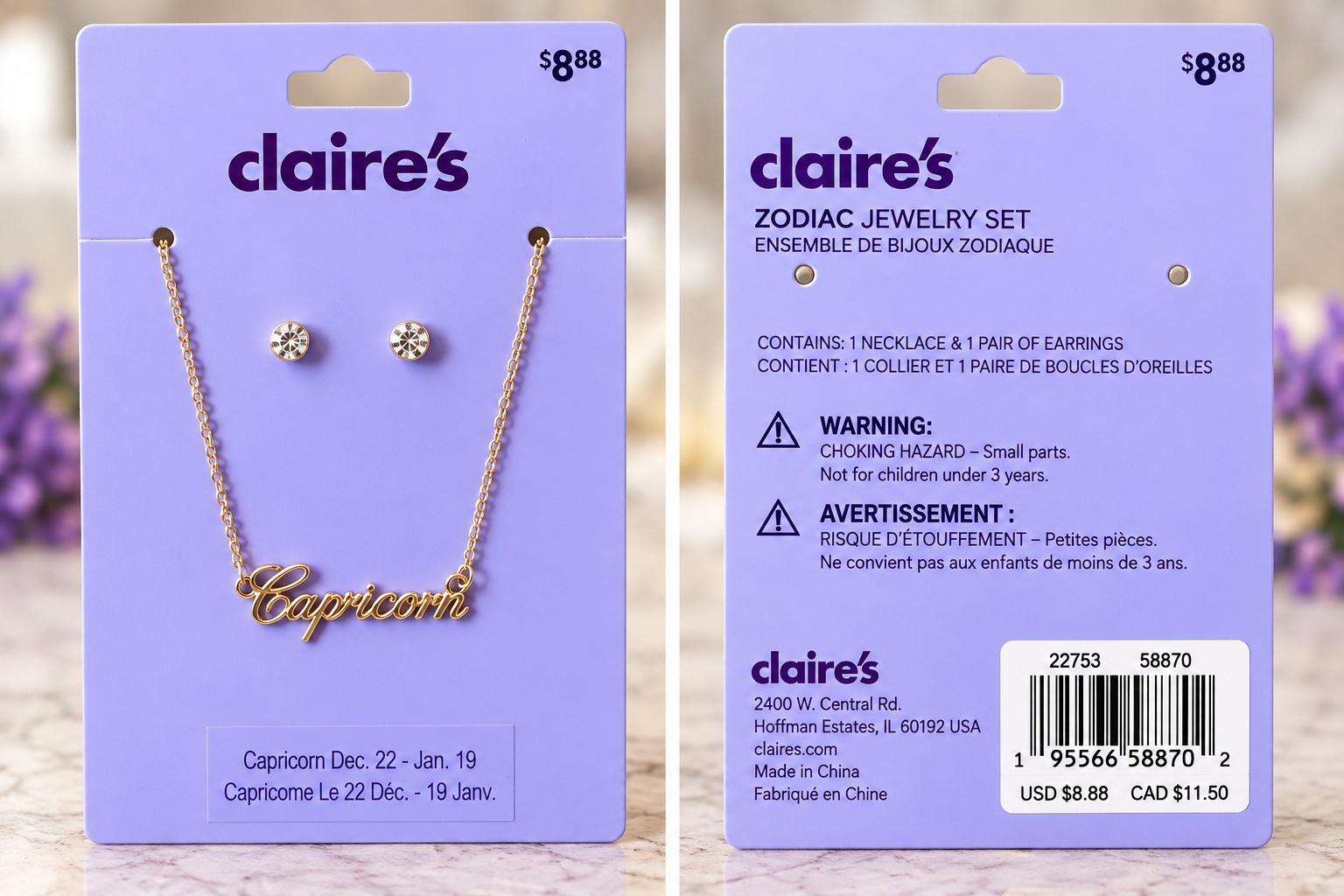 Claire’s Capricorn Zodiac Necklace & Earring Set