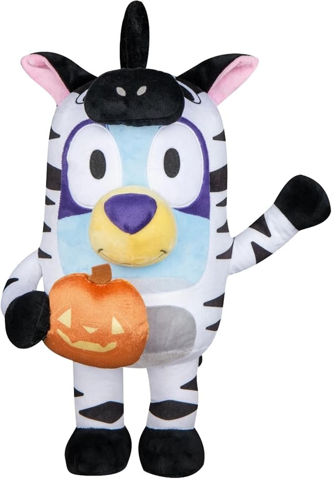 Bluey Halloween Greeter Plush, Bluey in Zebra Costume with Pumpkin, 2ft Tall