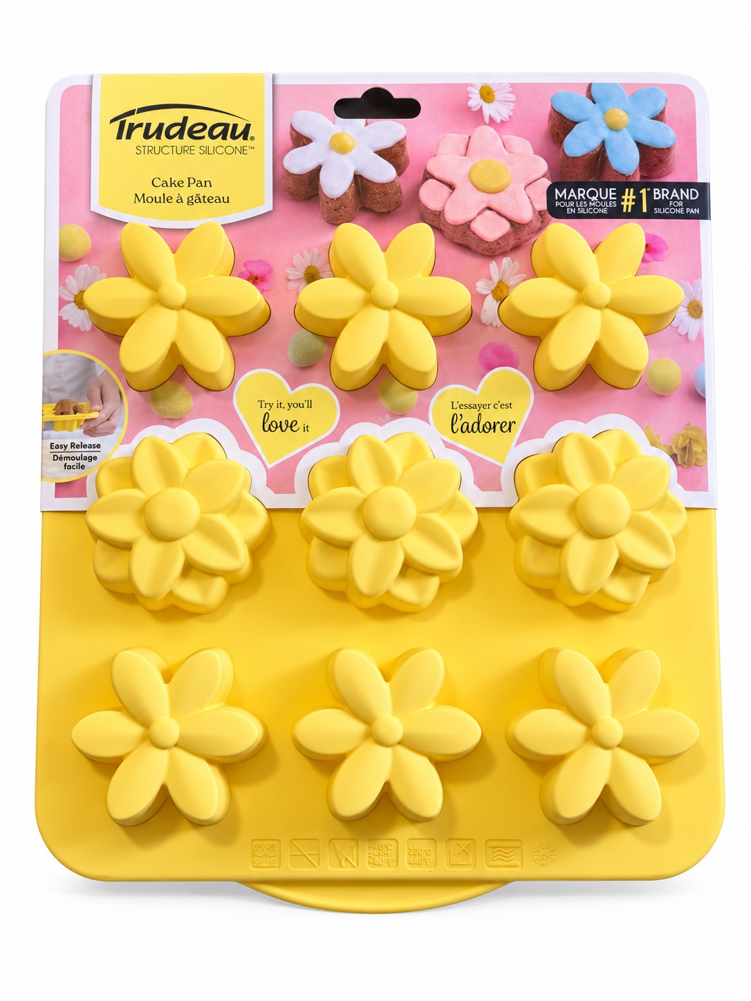Trudeau Structure Silicone Flower Cake Pan – Yellow, 9-Cavity