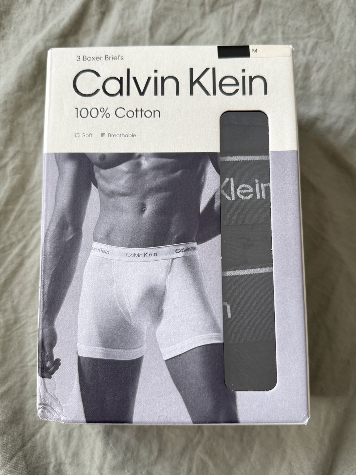Calvin Klein Men’s 100% Cotton Boxer Briefs – Black, Medium, 3-Pack
